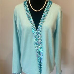 Aqua Cardigan with Sequin Trim